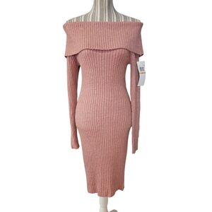 NINA LEONARD Woman Elegant Off-On Shoulder Pink Rose  Knit Sweater  Dress SizeS